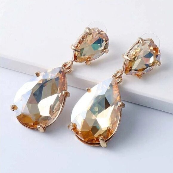 Gold Faceted Teardrop Earrings with Dramatic Design - Picture 3 of 4
